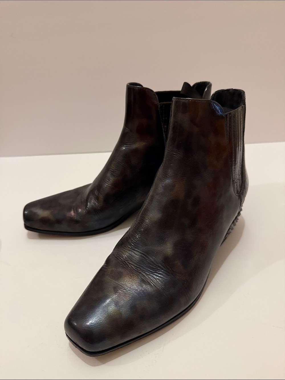 Donald J. Pliner Brown Mottled Leather Chelsea Booties
